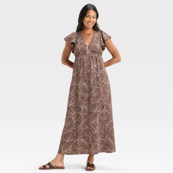 a new day Dresses & Skirts - Women's Flutter Short Sleeve Maxi A-Line Dress - A New Day Brown